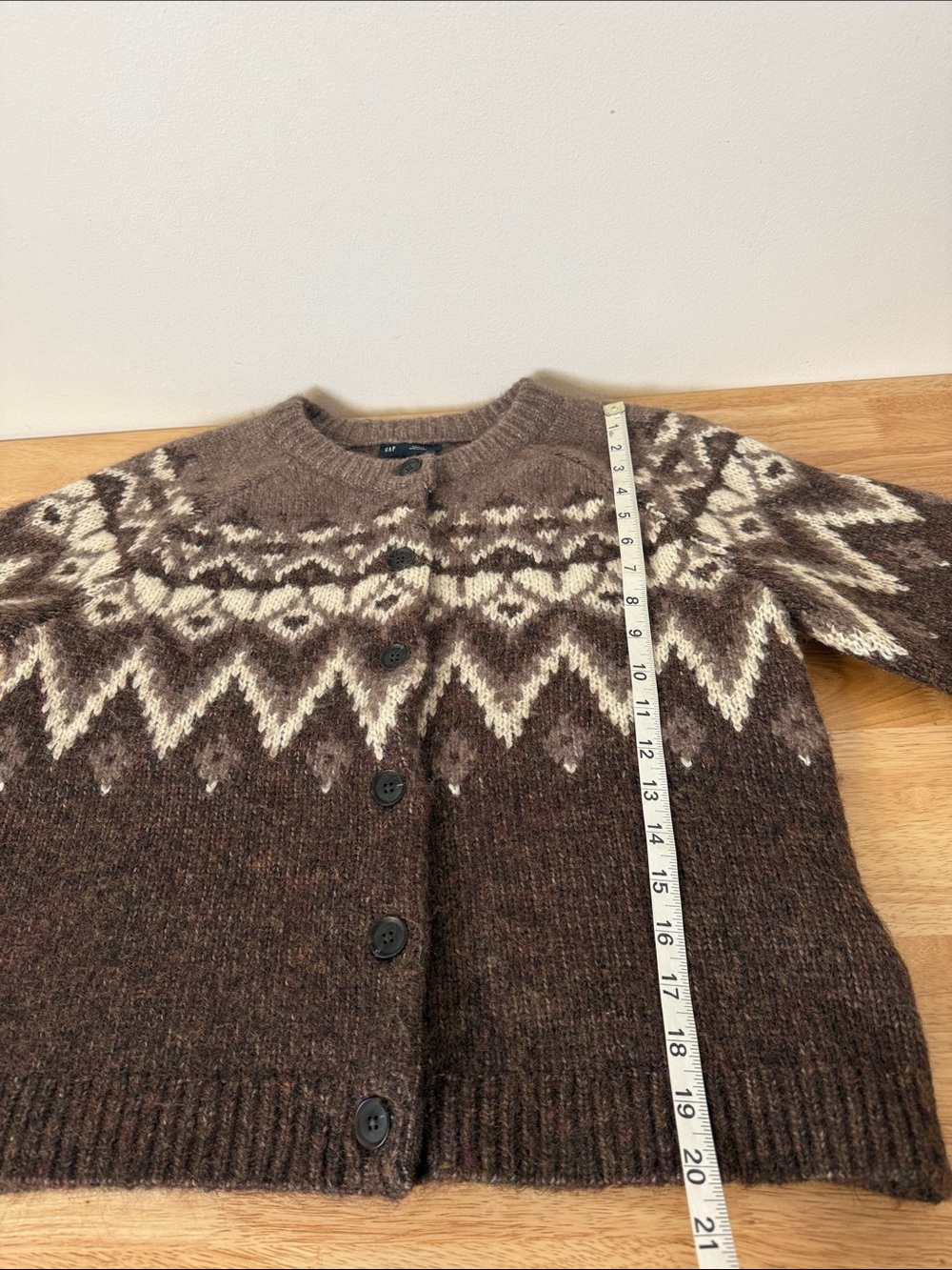 GAP Brown and Cream Fair Isle Button-Up Cardigan - Picture 6 of 15